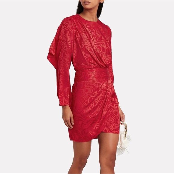 Ronny Kobo Shanaya Draped Mini Dress in Moire Crimson Red size Small preowned - Picture 1 of 10